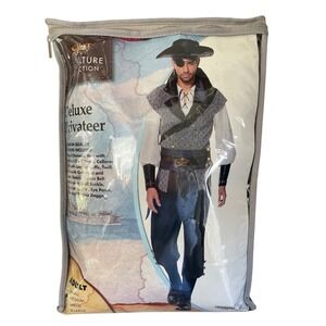 Adult Deluxe Privateer Pirate Costume Set with Beaded Wig & Bandana Size Medium